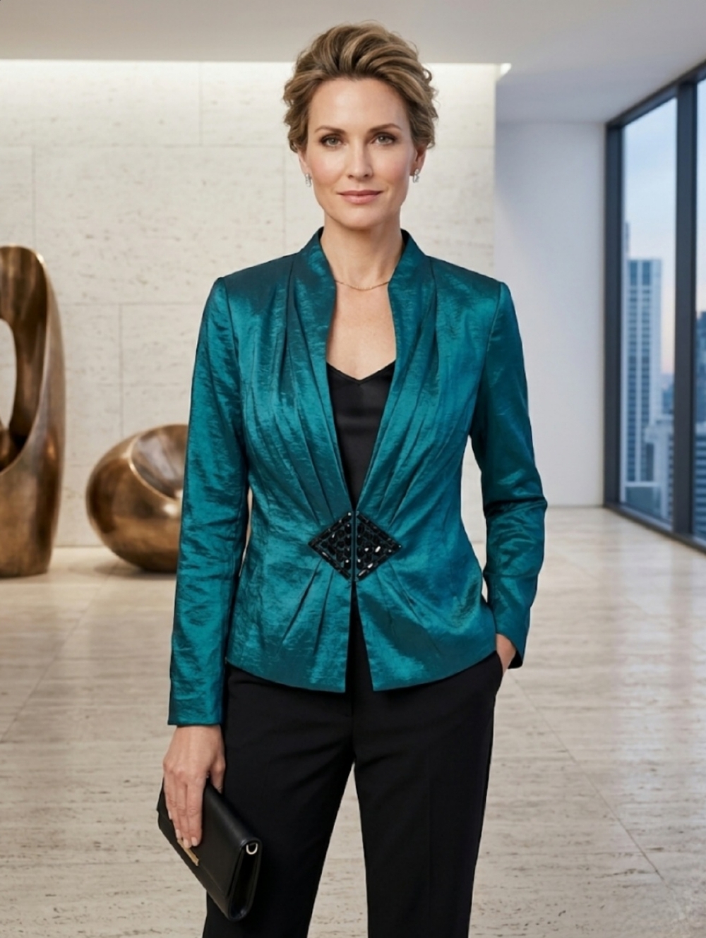 Dressbarn Collection Emerald Green Black Gem Details Evening Cocktail Blazer